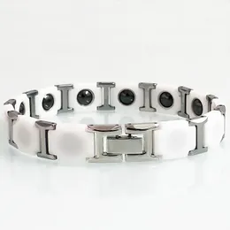 Pulseira de cerâmica branca para homens aço inoxidável saúde terapia magnética pulseiras femininas homme braçadeira feminina jóias presentes