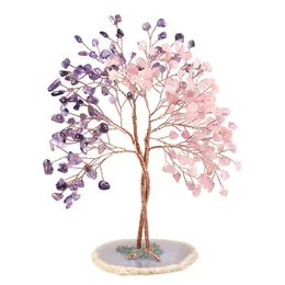 Display TUMBEELLUWA Natural Crystal Money Tree Amethyst Rose Quartz Agate Slice Base Room Decor Home Ornaments For Wealth And Lucky