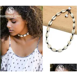 Hänge halsband conch havskal armband kvinnor smycken sommar strandskal choker bohemian rep cowrie pärlstav halsband handgjorda coll dhmvp