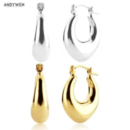 Huggie Andywen New 925 Sterling Silver Gold Big Hollow Rock PunkEaring Piercing Pendientes Luxury 2021 Party Clips Loops Huggies