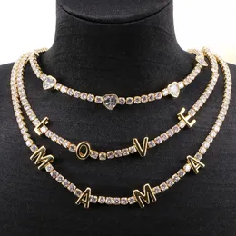 Necklaces 6PCS Vintage Gold CZ Pave Mama Name Necklaces For Women Love Heart Tennis Chain Link Choker Necklace 2021 Bohemian Jewelry