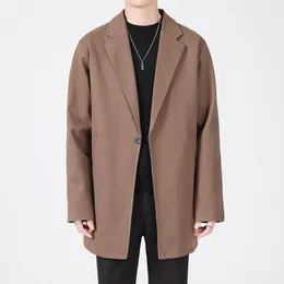 Herr ullblandningar 2023 Autumn and Winter Fashion Men Casual Long Loose Windbreaker Jacket Male Solid Color Single Breasted Trench Slim Coa