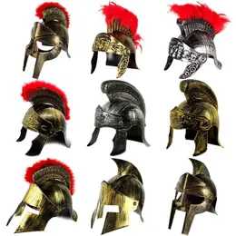 Pattini Caschi Cosplay Spartan Warrior Cappello Masquerade Cappello romano Caschi Spartacu Samurai Medievale Antico Romano Vintage Casco Piuma Lion Cap 230520