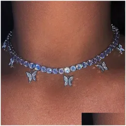 Dławiki lodowe motyle diamentowe łańcuchy tenisowe naszyjnik frędzanie mody biżuterii kobiety