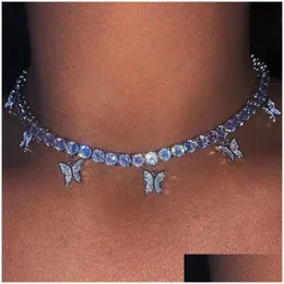 Chokers is ut fjärils diamant tennis kedjor halsband tofsar mode smycken kvinnor hip hop halsband släpp leverans hängen dhguq