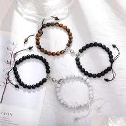 Kościa 2pcs/set pary przyjaźń biżuteria biżuteria dystans dystansowe Bransoletki Bracelets Naturalne agatowe joga koraliki bransoletki bransoletki f dhfj6