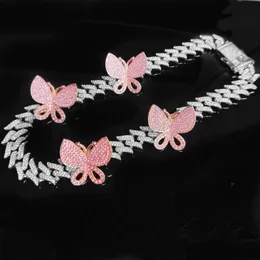 Tennis Graduated 14Mm Thorny Iced Out Diamond Cuban Link Necklace Chain Gold Sier Pink Butterfly Necklaces Hip Hop Jewelry Drop Del Dh6Ei