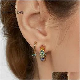 Dangle Chandelier Summer Rainbow Colorf Pave Crystal Cooper Mini Hie Hoop Earrings For Women Boho Big Circle Jewelry Drop D Dhr9X