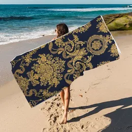 Luksusowy czarny złoty wzór kwiat Mikrofibra Szybki suchy ręczniki plażowe mężczyźni kobiety miękki wchłaniający mata kempingowa mata kempingowa