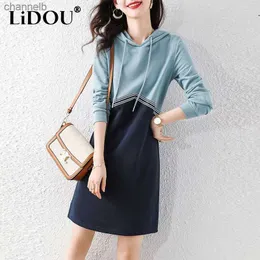 Casual Dresses Autumn Winter Loose Casual Hooded Sweatshirt Dress Women Comfortable Simple Midi Dress Lady Popularity Robe Femme Trend Vestidos L230520