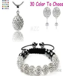 New Style10mm white cheap clay disco ball Beads Bangles slae Crystal Shamballa Bracelet earring necklace set women jewelry4924181