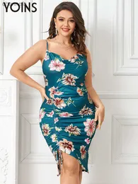 Casual Dresses YOINS Plus Size Sexy Spaghetti Strap Sommerkleid Frauen Bohemian Floral Bedruckte Satin Seide Vestidos Ärmellose Kordelzug Robe L230520