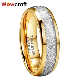 Anillos para hombre y mujer, joyería a la moda para dedo, anillo de boda de carburo de tungsteno dorado, venta al por mayor, incrustaciones de meteorito, ajuste cómodo