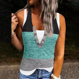 Women's Blouses Sexy Button V Neck Women Exercise Tops Fashion Patchwork Sleeveles Color Block Sports Tank Summer Shirts Vest Apparel Blusa