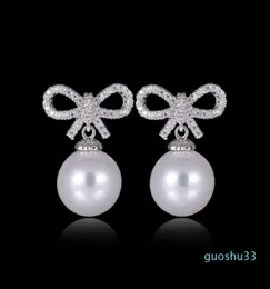 925 sterling silver earrings bowknot pearl fashion stud earrings crystal high quality women jewelry whole cheap pric6035435