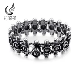 Bangle Fongten Black Skull Round Bracelet Men Stainless Steel Trending Punk Associals Bracelets Jewelry