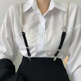 Suspenders 3 Clips Pearl Chain Belt for Women Elastic Trousers Pants Tights Strap Garter Adjustable 230519