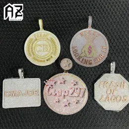 Necklaces AZ Support Customized Pendant Necklaces Men Iced Out Zircon Round Square Custom Name Necklace DIY Hip Hop Jewelry