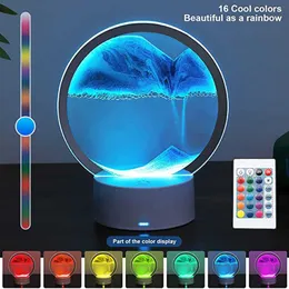 Novelty Items LED RGB Sandscape Lamp Moving Sand Art Night Light with 7Colors Hourglass Light 3D Deep Sea Display Home Decoration NewYear Gift G230520