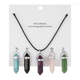 Chains 5 Pcs Natural Hexagonal Crystal Pillar Necklaces For Women Simple Multicolor Choker Chakra Necklace Jewelry Girls