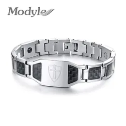 Bracelets Modyle Carbon Fiber Magnetic Bracelet for Men Knights Templar Shield Cross Stainless Steel Bio Energy Therapy Male Pulseira