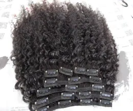 16 بوصة البرازيلية البشرية remy virgin clip ins ins extensions natural black lack double drawn spro afro kinky curl weaves for fashi2613388