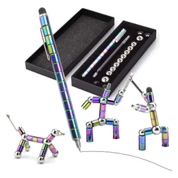 Dekompresyon oyuncak manyetik fidget kalem ile hediye kutusu metal tükenmiş çok işlevli deformasyon yazma yaratıcı 230520
