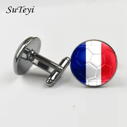 Suteyi Hot Soccer Cufflinks Fashion Men Cuff Links Black Bronze Silver Color France Football Style Jewelry