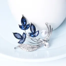 모조 다이아몬드 꽃 브로치 부케 블루 크리스탈 코사지 핀 브로치 파라 로파 무제르 여자를위한 선물