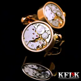 Kflk Cufflinks for Mens Watch Movement Movement Cuff Mechanical Links Feathel Stains Steel