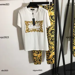 tute da donna lady Fashion Summer Set 2 pezzi T-shirt allentata con lettera ricamata in filo d'oro e pantaloni casual con elastico in vita May16
