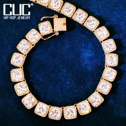 Bracelet 10mm carré chaîne groupée hommes Bracelet Hip Hop lien finition zircone cuivre couleur or mode Rock bijoux
