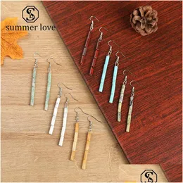 Dangle Chandelier New Arrival Colorf Round Natural Stone Earring For Women Girls High Quality Hook Fashion Jewelry Gift Drop Deliv Dht6C