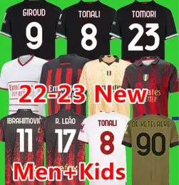 22 23 Ac GIROUD camisetas de fútbol Milans IBRAHIMOVIC camiseta de fútbol 2022 2023 TONALI REBIC Camiseta KJAER THEO BRAHIM R.LEAO 4TH Men Kids Kit set uniformes