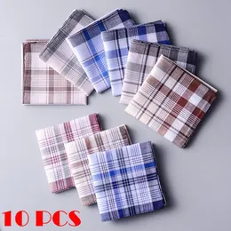 Handkerchiefs 10pcs Men plaid Cotton with Stripe Hankies Gift Set Women Classic Handkerchief Pocket Hanky Squares 230519