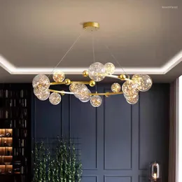 Lampy wiszące przezroczyste szklane żyrandole LED Gwiazdkowe salon jadalnia sypialnia wisząca lampa wymienna przewód regulowany złoty czarny pierścień