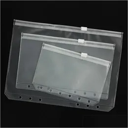 Buchumschlag A5/A6/A7 PVC-Binder Klarer Reißverschluss Aufbewahrungstasche 6 Loch Wasserdichte Schreibwarentaschen Büro Reise Tragbares Dokument Drop Deliv Dhe9P