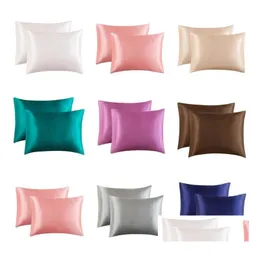 Pillow Case Silk Emation Satin Pillowcase 20X26 Inch Solid Color Pillower Summer Ice Bedding Supplie Drop Delivery Home Garden Texti Dhg61