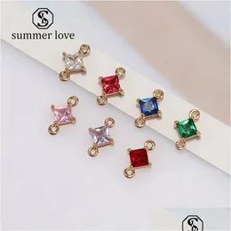Charms Colorf K9 Crystal Glass Designer Pendant For Necklace Earring Armband Fashion Square Transparent Copper Charm Diy Jewelry Dr DH8XE