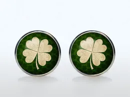 Irish Luck Mans Groom Wedding Cuff Four Leaf Clover Vintage Sleeve Button Shirt Cufflinks Brand Fashion Glass Dome Gift