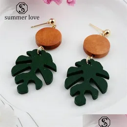 Dangle Chandelier Newest Green Wooden Fish Bones Retro Earring For Women Sen Fresh Leaves Earrings Drop Delivery Jewelry Dhkvl