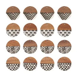 Other Pandahall 16Pcs Wood Resin Earrings Charms Flat Round Resin Walnut Wooden Pendants for Earrings Jewellery Making DIY Components