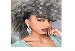 High Puff Afro Ponytail Silver Szare Naturalne Najważniejsze wydarzenia Naturalne Najważniejsze wydarzenia Dwucie mieszane Mohawk Kinky Brazilian Hair Bun with Bangswrap 2036409