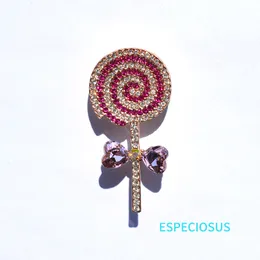 Crystal Cute Lollipop Breast Pin härliga broscher för kvinnor rosa färg Rhinestone stift smycken damer corsage födelsedagspresent