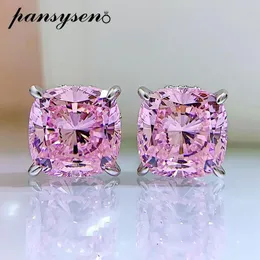 Stud Pansysen Romântico 925 Sterling Silver 10mm Rosa Alto Carbono Diamante Gemstone Casamento Noivado Brincos Fine Jewelry