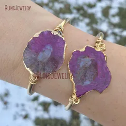 Bilezikler BM11253 Pembe Geode Bilezik Sıcak Pembe Agates Geode Manşet Bileklik Bileklik Boho Bohemian Manşet