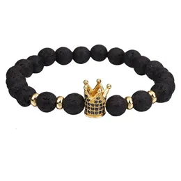 Beaded New Arrival 8Mm Black Volcanic Beads Bracelet For Women Men Handmade Elastic Rope Copper Charm Pendant Fashion Jewelry Gifts Dhu6C