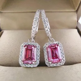 매듭 루오 만시 1ct 2ct 6x8mm 핑크 그린 에메랄드 컷 Moissanite Earrings Pass Diamond Test 100% S925 Silver Girl Jewelry Wedding Gift