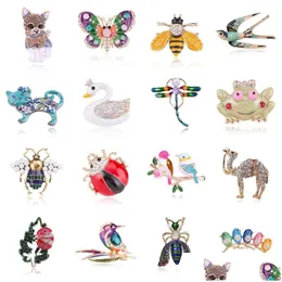 Pins Brooches Fashion Cartoon Enamel Animal For Women Bird Insect Butterfly Cat Crystal Brooch Pins Costume Jewelry Drop Delivery Dh5Xr