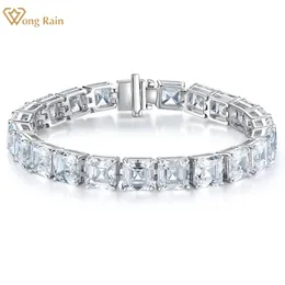 Bangle Wong Rain 100% 925 Sterling Silver Asscher Cut 7*7MM Created Moissanite Gemstone Couple Charm Bracelet Bangle Fine Jewelry Gifts